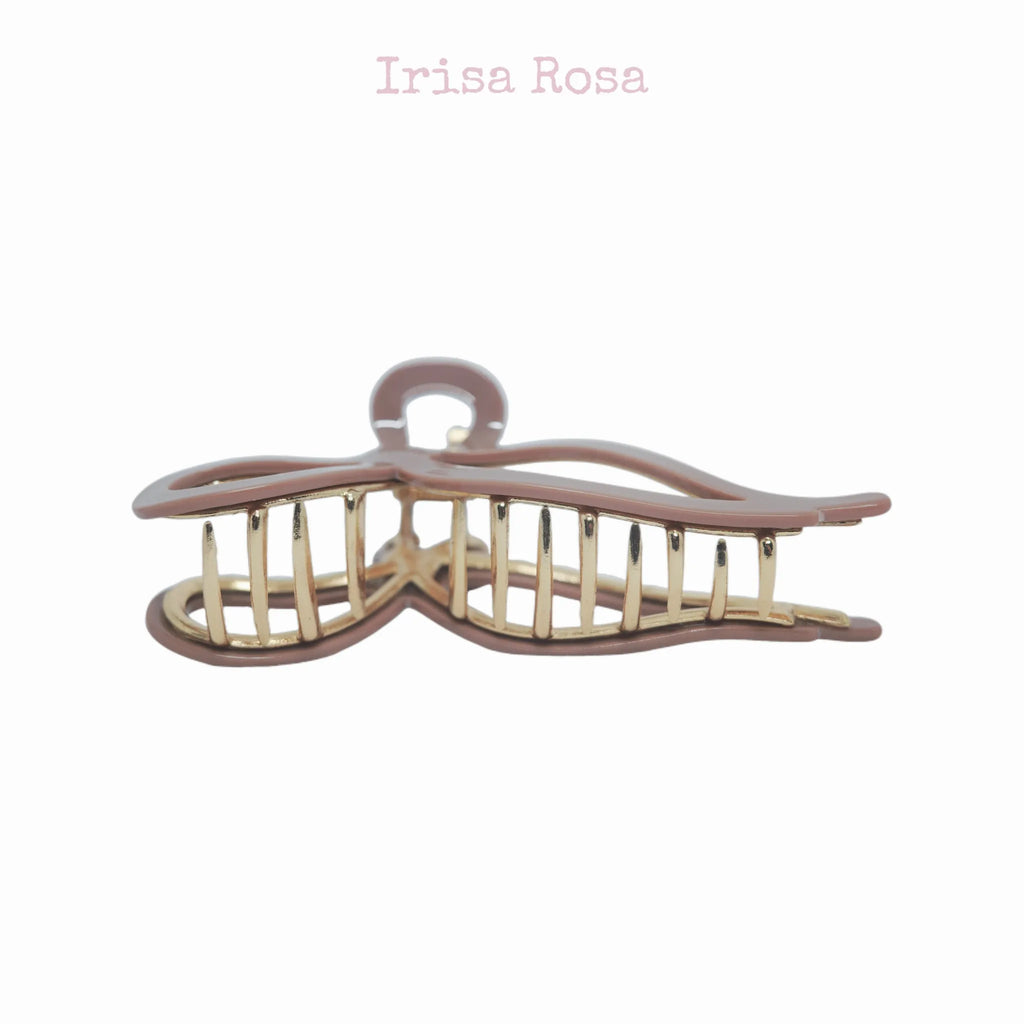 Khaki bow claw clip Side – stylish hair accessory for casual looks