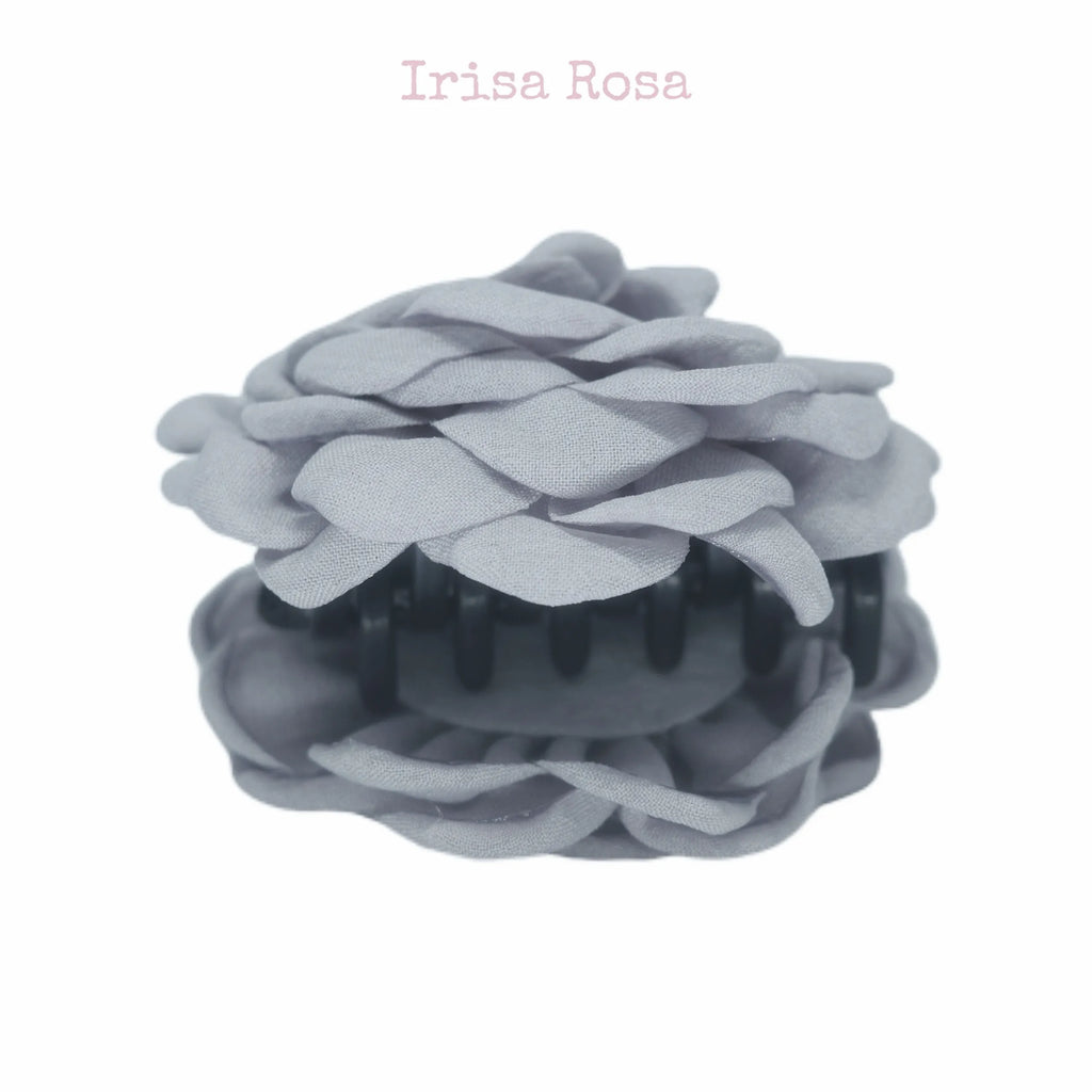 Camellia-inspired grey claw clip – stylish and secure hair accessory for women