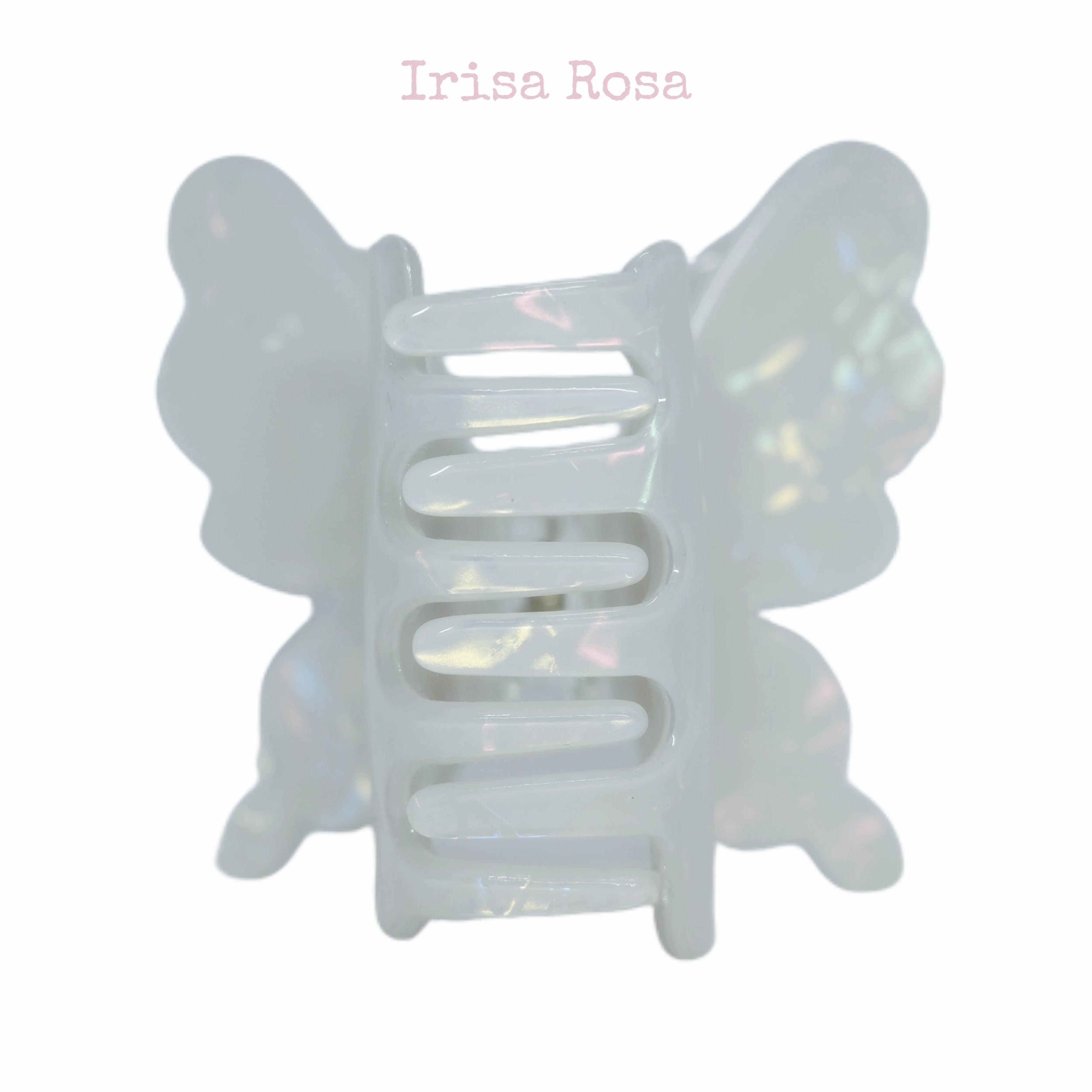 Back view of Flutter Duo White Butterfly Hair Clip – stylish hair accessory