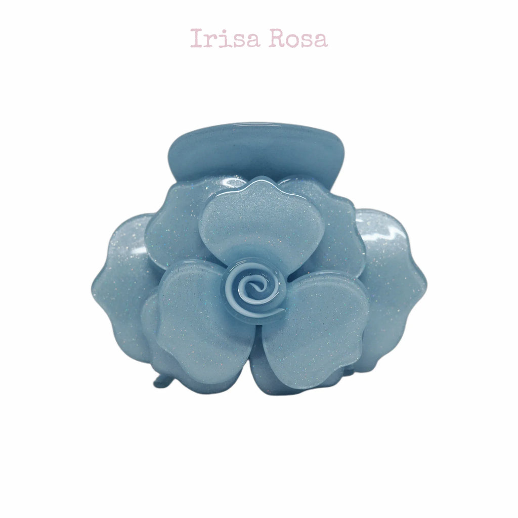 Grande Rose Claw in Blue – elegant floral claw clip hair accessory for women