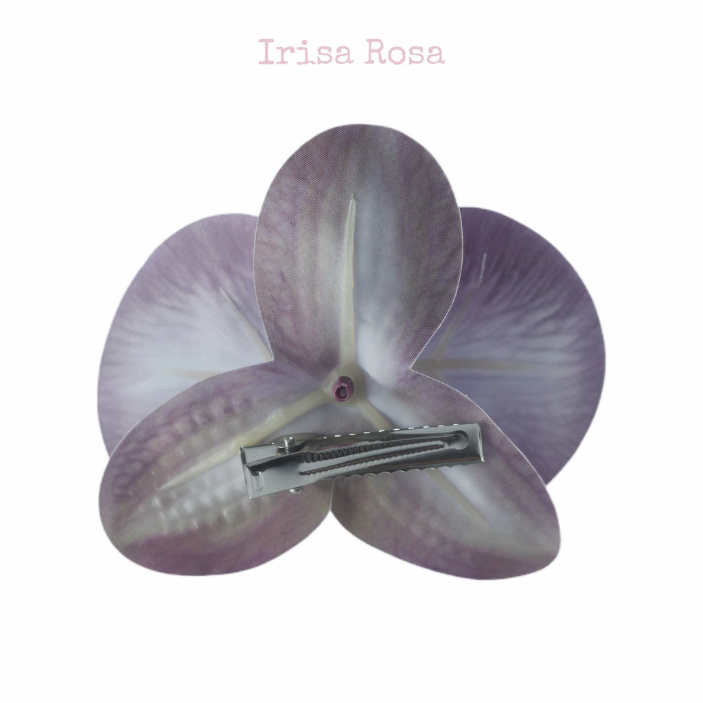 Back view of Amethyst Orchid Barrette – purple orchid hair clip