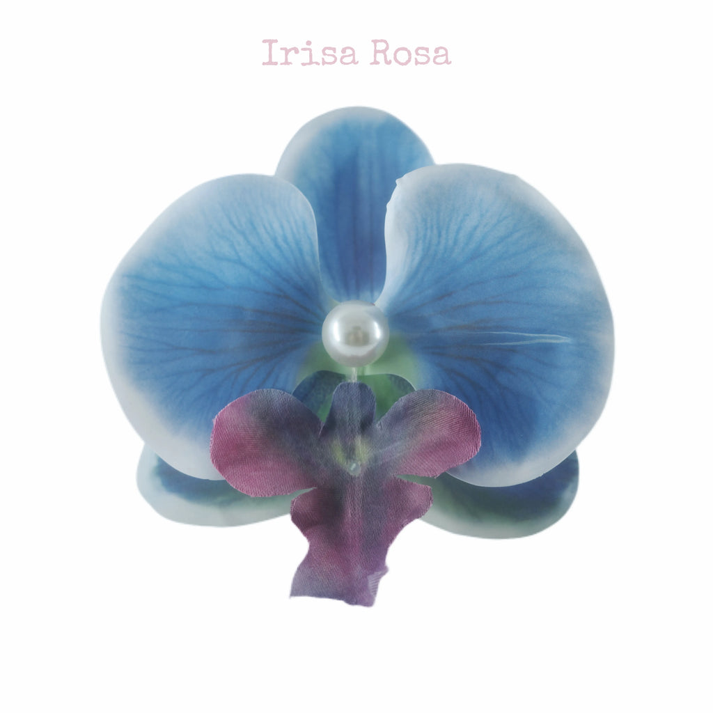 Orchid Barrette in Blue Ink – deep navy orchid hair clip