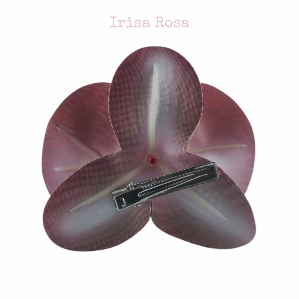 Back view of Chili Orchid Barrette – vibrant red orchid hair clip