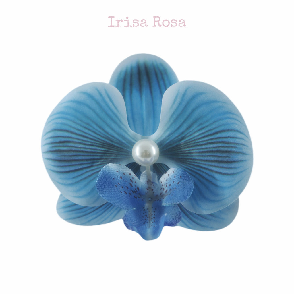 Orchid Barrette in Lake – bright blue orchid hair clip