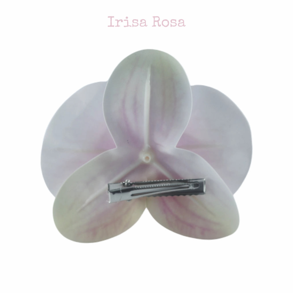 Back view of Lora Orchid Barrette – peach orchid hair clip