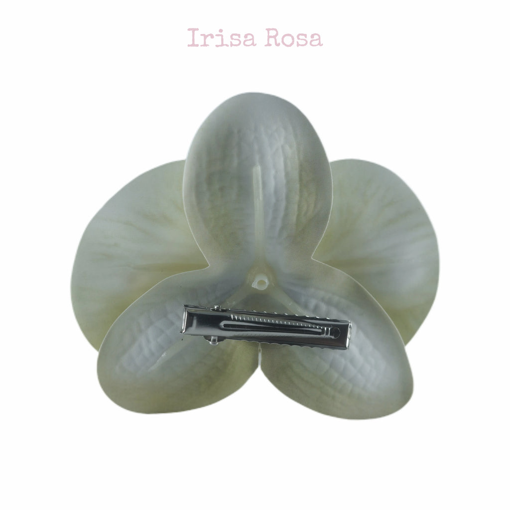 Back view of Matcha Orchid Barrette – green orchid hair clip