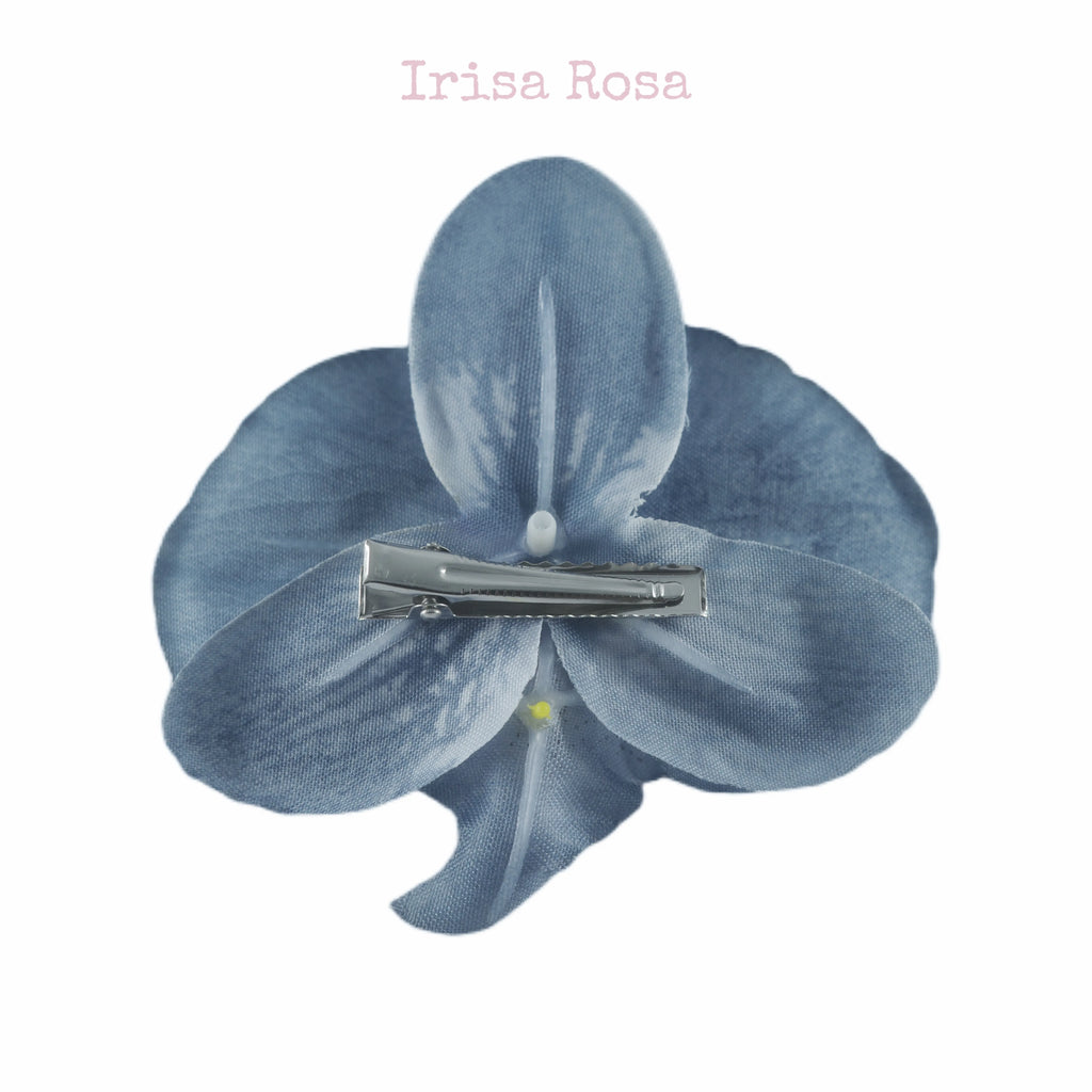 Back view of Mint Orchid Barrette – mint green orchid hair clip