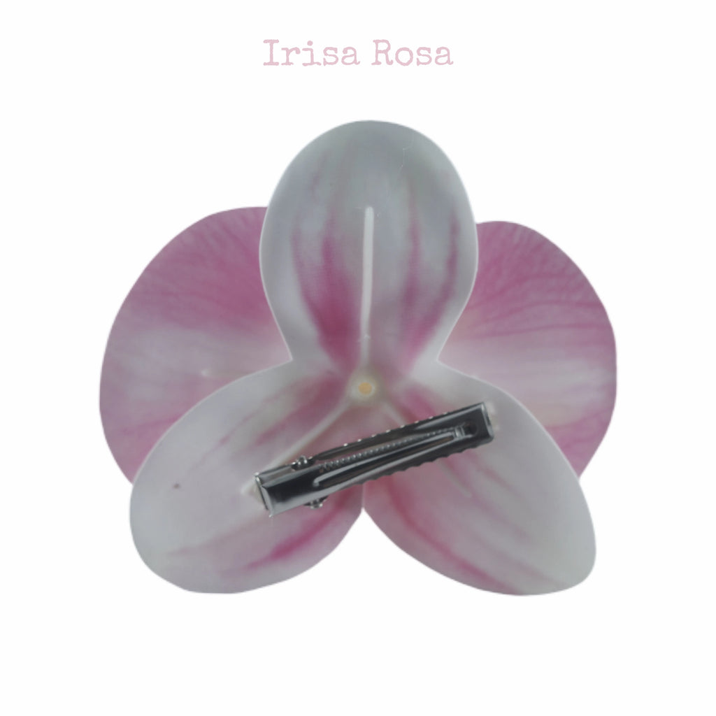 Back view of Pink Salt Orchid Barrette – pale pink orchid hair clip