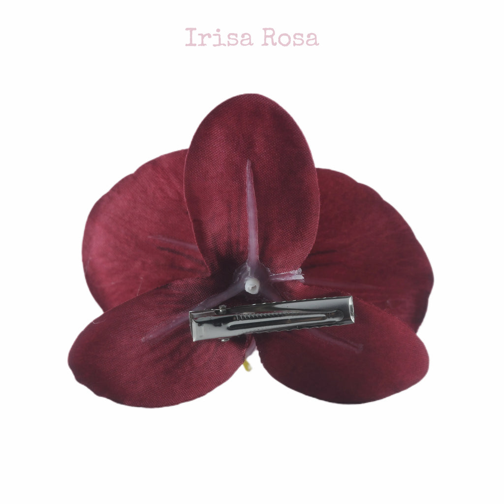 Back view of Ruby Orchid Barrette – ruby red orchid hair clip