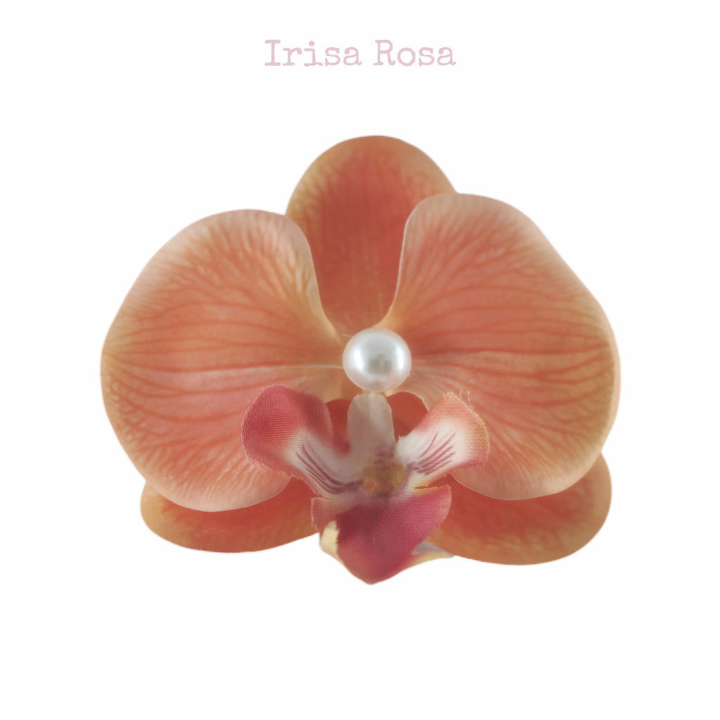 Orchid Barrette in Sunset Glow – orange orchid hair clip with tropical elegance