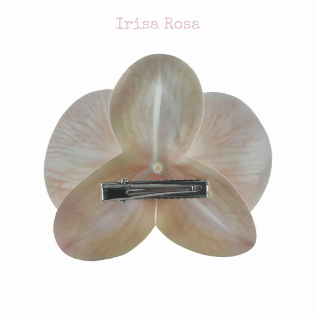 Back view of Tangerine Pith Orchid Barrette – orange orchid hair clip