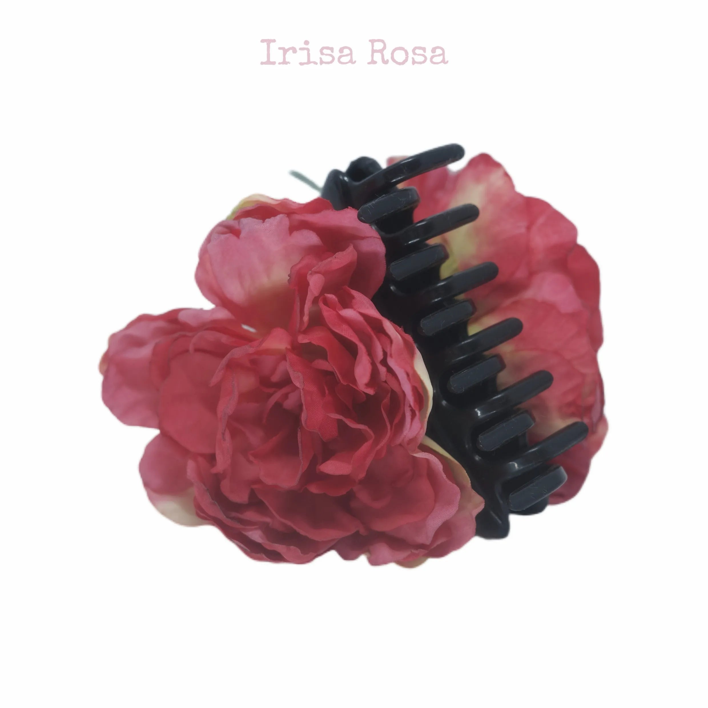 Side view of Red Peony Hair Claw – elegant floral claw clip for daily and party looks
