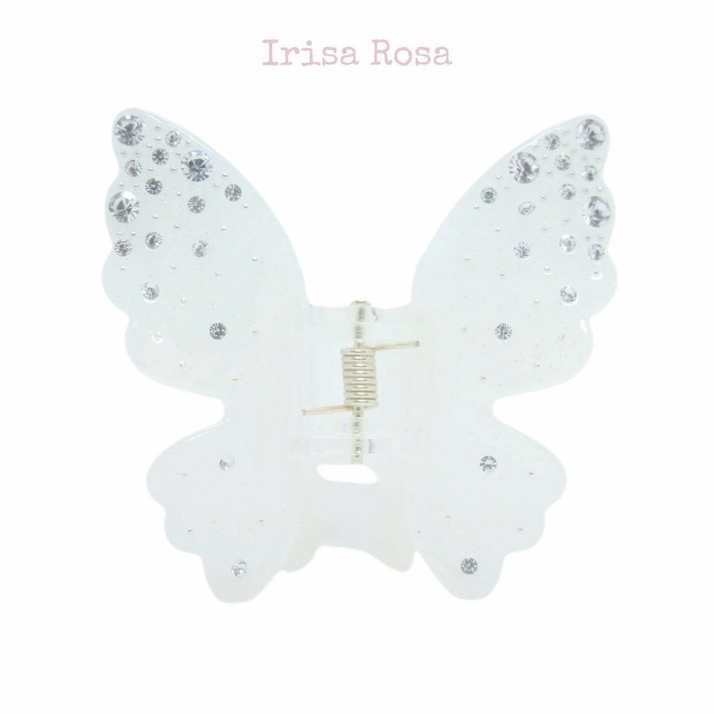 Sparkle Flutter White Butterfly Hair Claw – elegant women’s claw clip accessory